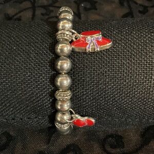Silver Beaded Bracelet with Red Hat Charms